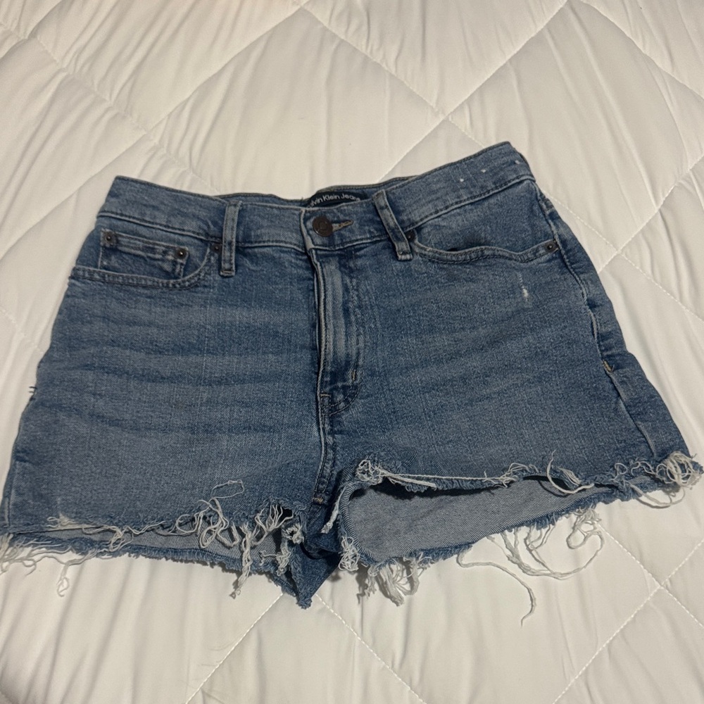 Calvin Klein Blue Frayed Hem Jean Shorts